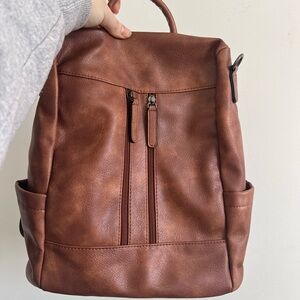 Brown leather mini backpack